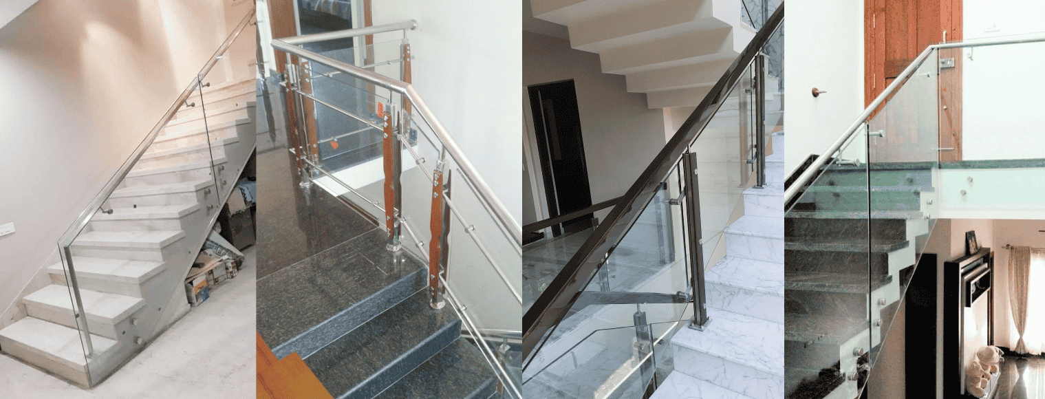 Aluminium, Balustrade, Teak Wood and Stainless Steel Glass Railing